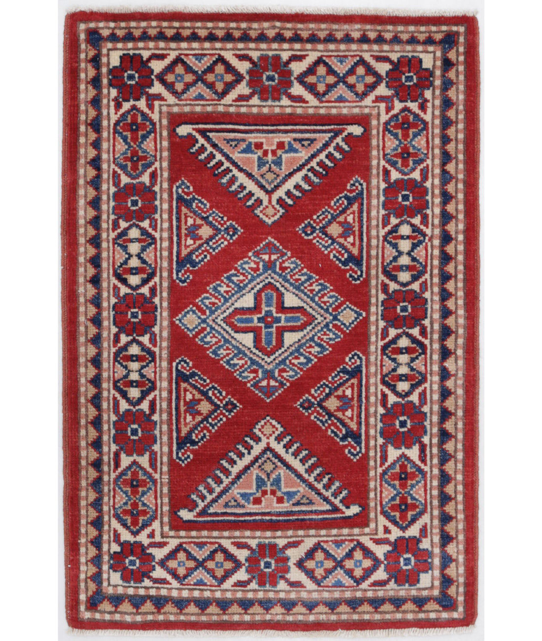 Kazak 2'0'' X 3'1'' Hand-Knotted Wool Rug 2'0'' x 3'1'' (60 X 93) / Red / Ivory