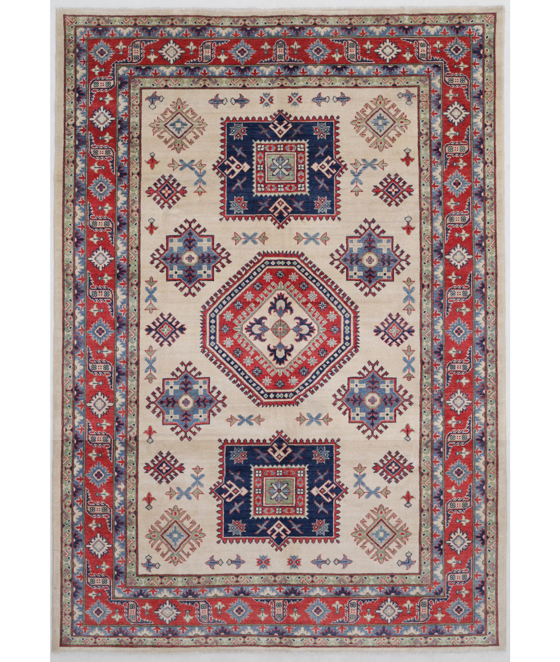 Kazak 6'9'' X 9'8'' Hand-Knotted Wool Rug 6'9'' x 9'8'' (203 X 290) / Ivory / Red