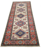 Kazak 2'8'' X 7'9'' Hand-Knotted Wool Rug 2'8'' x 7'9'' (80 X 233) / Ivory / Red