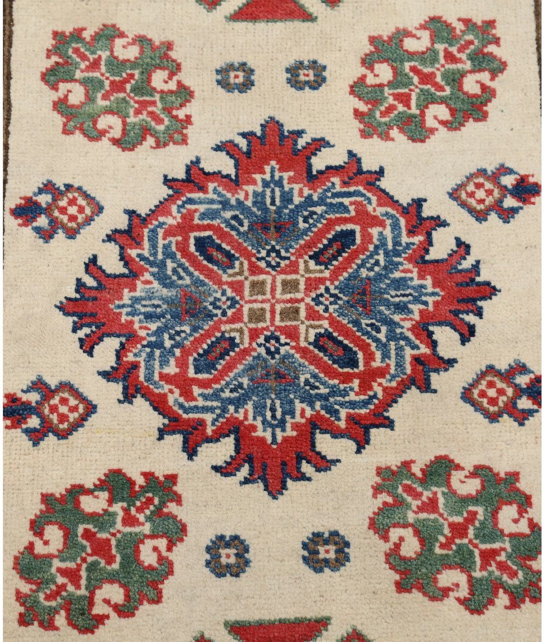 Kazak 2'8'' X 7'9'' Hand-Knotted Wool Rug 2'8'' x 7'9'' (80 X 233) / Ivory / Red