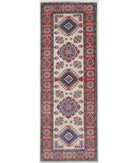 Kazak 2'8'' X 7'9'' Hand-Knotted Wool Rug 2'8'' x 7'9'' (80 X 233) / Ivory / Red