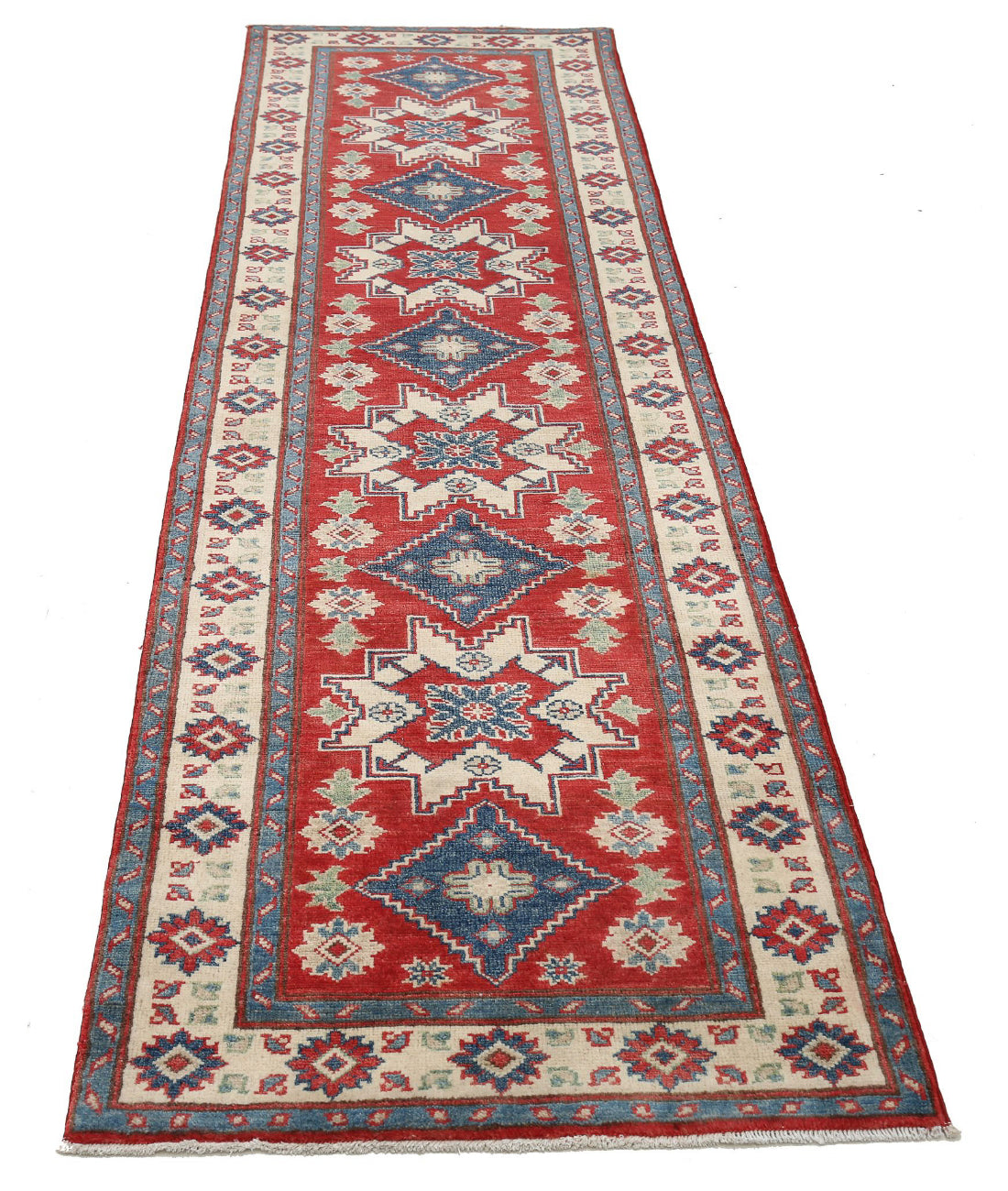 Kazak 2'7'' X 9'7'' Hand-Knotted Wool Rug 2'7'' x 9'7'' (78 X 288) / Red / Ivory