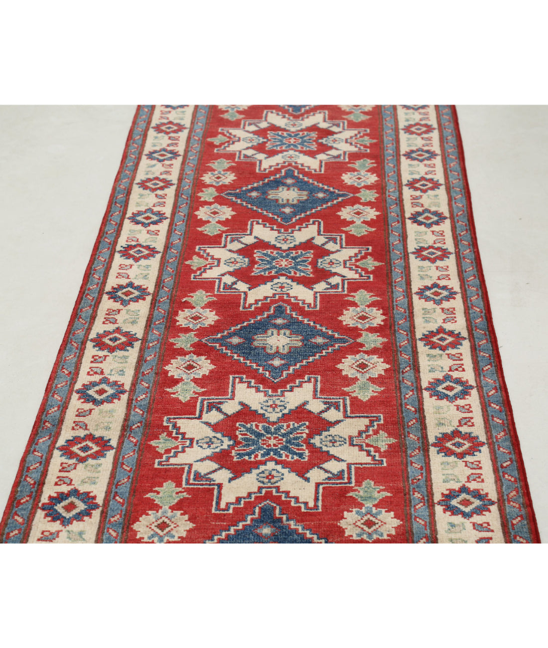 Kazak 2'7'' X 9'7'' Hand-Knotted Wool Rug 2'7'' x 9'7'' (78 X 288) / Red / Ivory