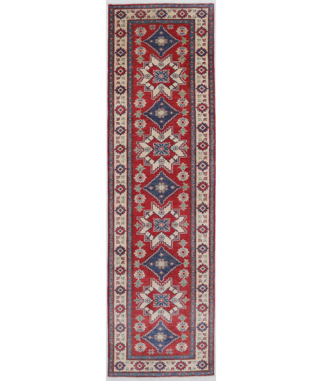 Kazak 2'7'' X 9'7'' Hand-Knotted Wool Rug 2'7'' x 9'7'' (78 X 288) / Red / Ivory