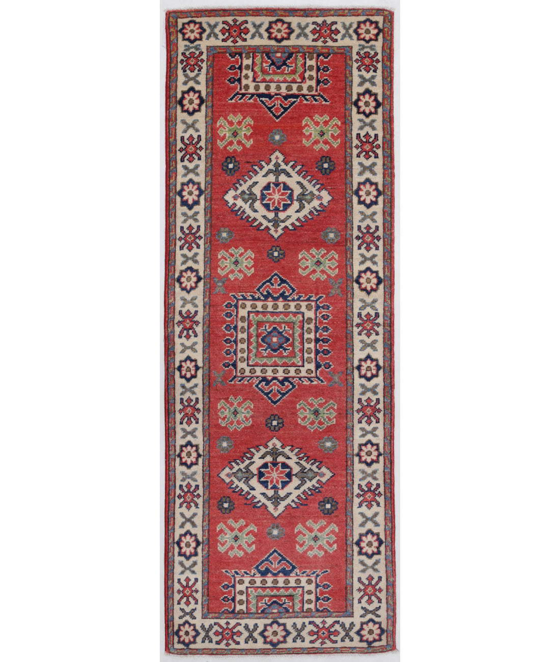 Kazak 1'10'' X 5'10'' Hand-Knotted Wool Rug 1'10'' x 5'10'' (55 X 175) / Red / Ivory