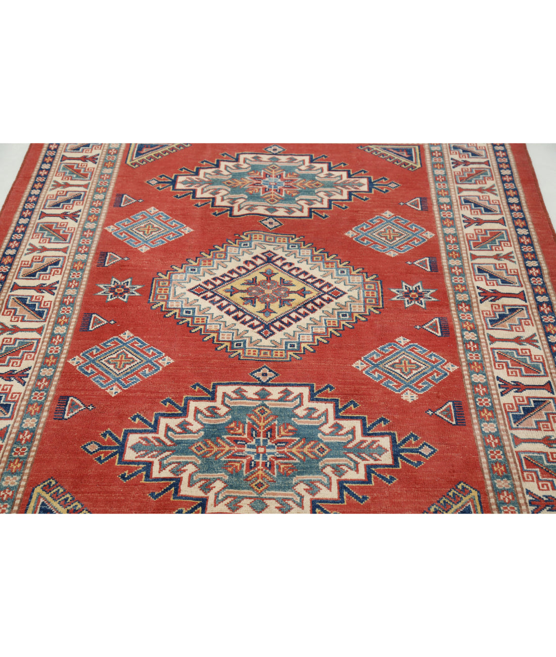 Kazak 4'10'' X 6'4'' Hand-Knotted Wool Rug 4'10'' x 6'4'' (145 X 190) / Red / Ivory