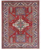 Kazak 4'11'' X 6'3'' Hand-Knotted Wool Rug 4'11'' x 6'3'' (148 X 188) / Red / Ivory