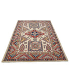 Kazak 4'10'' X 6'8'' Hand-Knotted Wool Rug 4'10'' x 6'8'' (145 X 200) / Ivory / Red