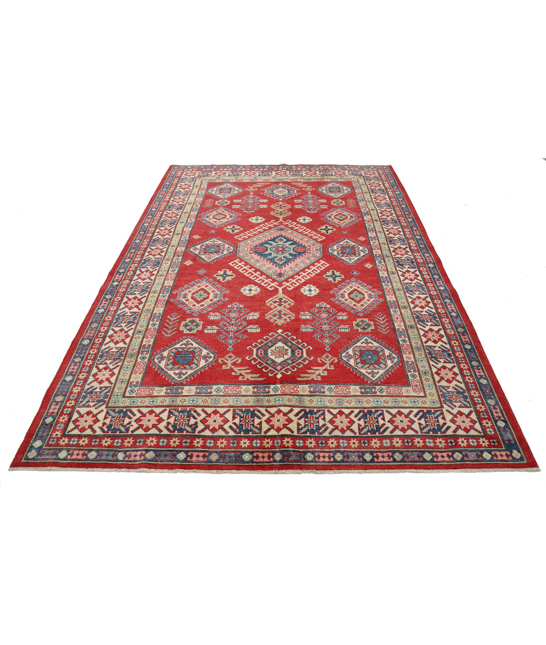 Kazak 6'6'' X 9'4'' Hand-Knotted Wool Rug 6'6'' x 9'4'' (195 X 280) / Red / Ivory