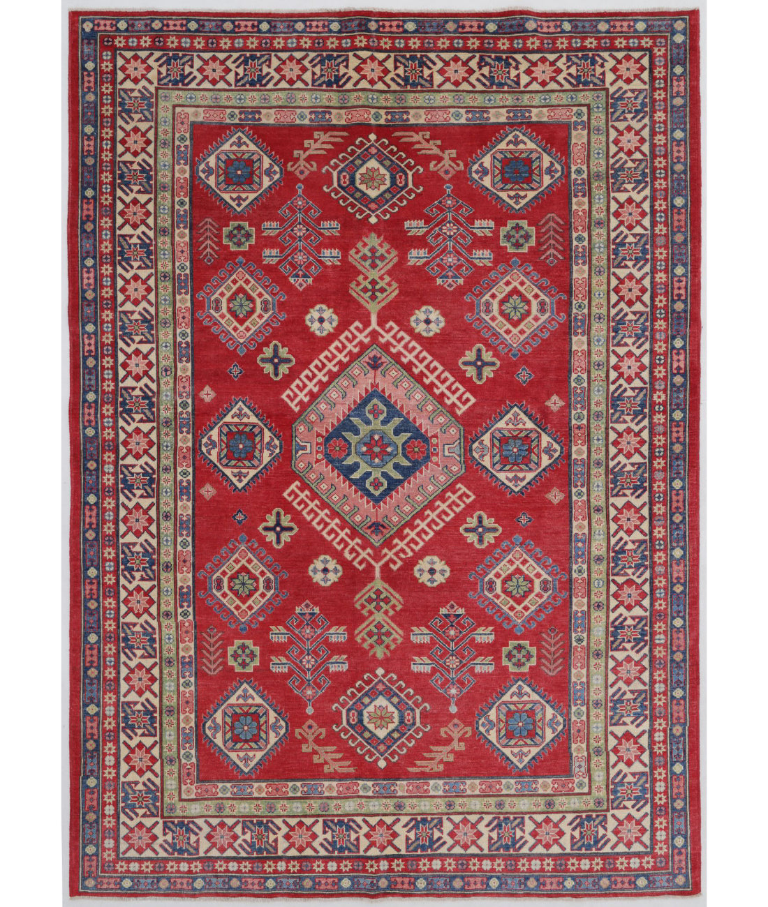 Kazak 6'6'' X 9'4'' Hand-Knotted Wool Rug 6'6'' x 9'4'' (195 X 280) / Red / Ivory