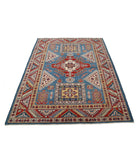 Kazak 5'1'' X 6'7'' Hand-Knotted Wool Rug 5'1'' x 6'7'' (153 X 198) / Blue / Ivory