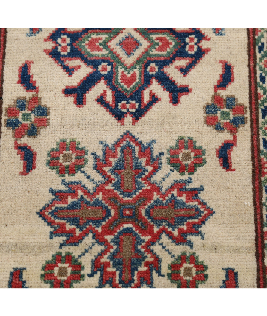 Kazak 2'0'' X 6'2'' Hand-Knotted Wool Rug 2'0'' x 6'2'' (60 X 185) / Ivory / Red