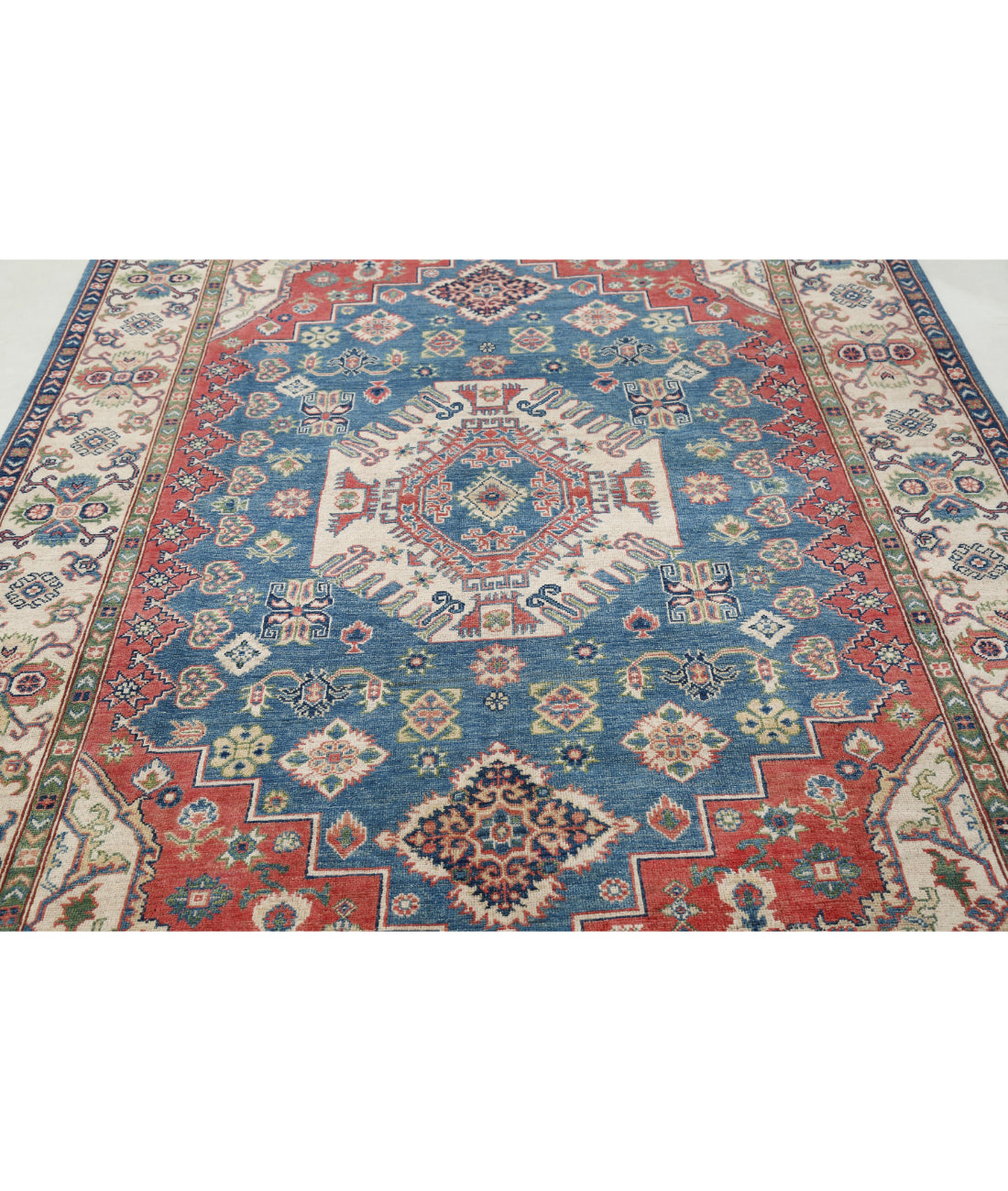 Kazak 6'6'' X 9'8'' Hand-Knotted Wool Rug 6'6'' x 9'8'' (195 X 290) / Blue / Ivory