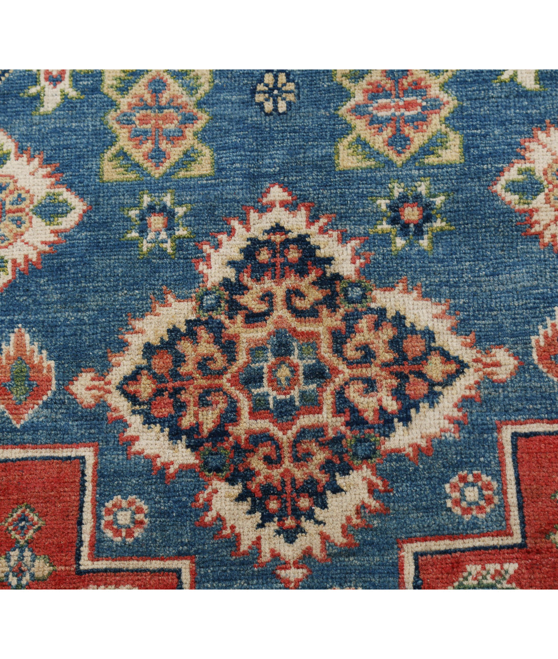 Kazak 6'6'' X 9'8'' Hand-Knotted Wool Rug 6'6'' x 9'8'' (195 X 290) / Blue / Ivory