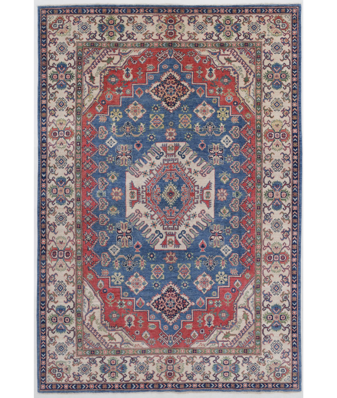 Kazak 6'6'' X 9'8'' Hand-Knotted Wool Rug 6'6'' x 9'8'' (195 X 290) / Blue / Ivory