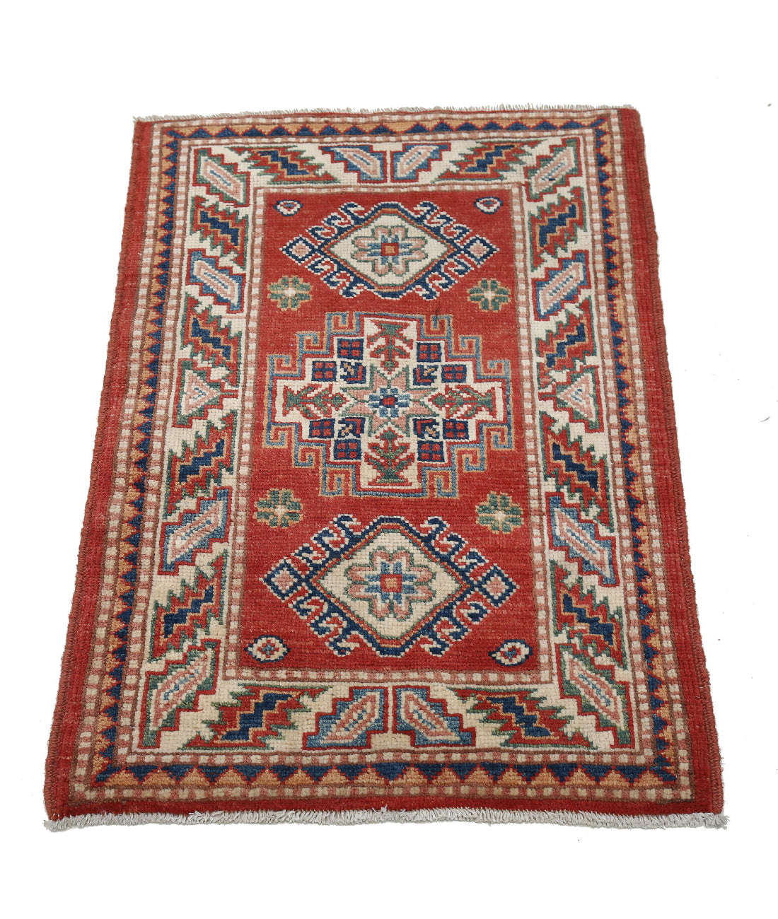 Kazak 2'0'' X 3'0'' Hand-Knotted Wool Rug 2'0'' x 3'0'' (60 X 90) / Red / Ivory