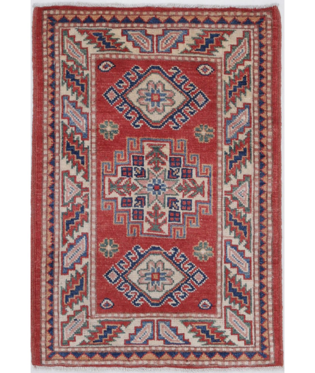 Kazak 2'0'' X 3'0'' Hand-Knotted Wool Rug 2'0'' x 3'0'' (60 X 90) / Red / Ivory