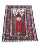 Hamadan 1'10'' X 3'1'' Hand-Knotted Wool Rug 1'10'' x 3'1'' (90 X 90) / Red / Ivory