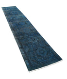 Overdye 2'6'' X 12'2'' Hand-Knotted Wool Rug 2'6'' x 12'2'' (75 X 365) / Blue / Charcoal