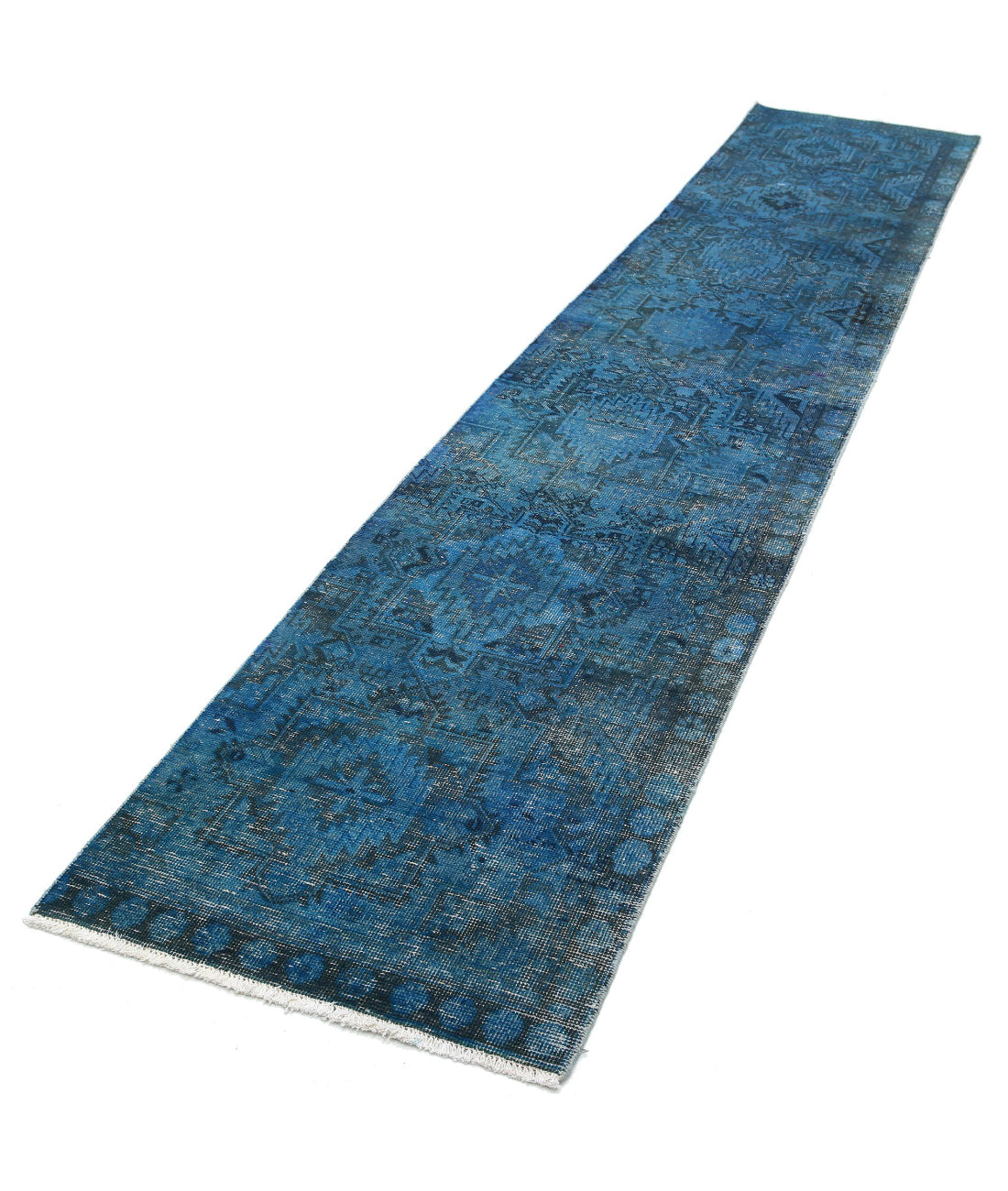 Overdye 2'6'' X 12'2'' Hand-Knotted Wool Rug 2'6'' x 12'2'' (75 X 365) / Blue / Charcoal