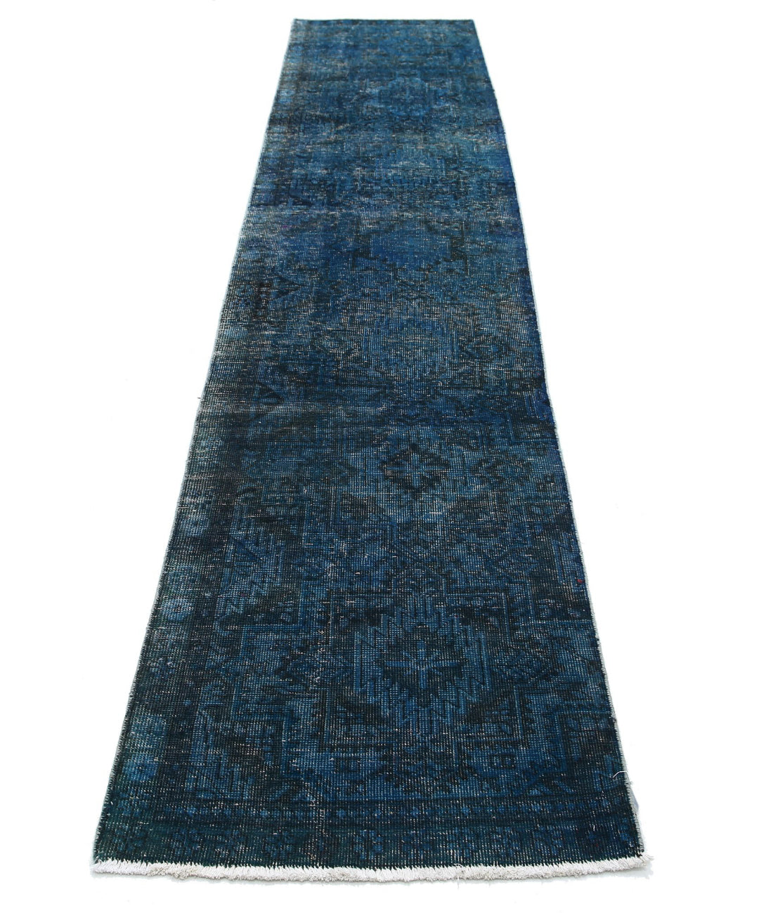 Overdye 2'6'' X 12'2'' Hand-Knotted Wool Rug 2'6'' x 12'2'' (75 X 365) / Blue / Charcoal