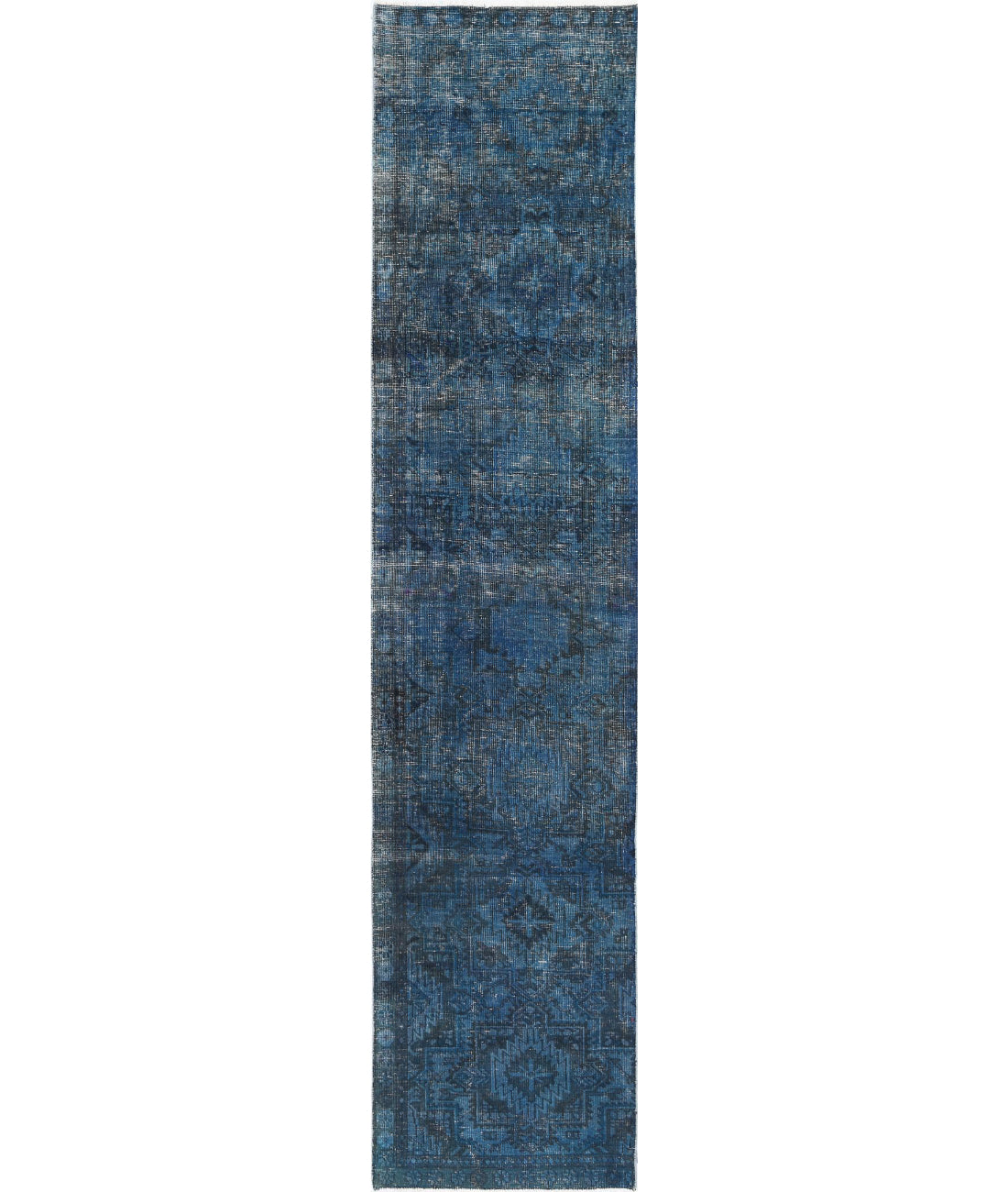 Overdye 2'6'' X 12'2'' Hand-Knotted Wool Rug 2'6'' x 12'2'' (75 X 365) / Blue / Charcoal