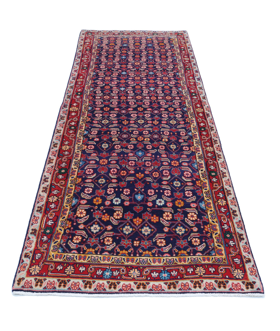 Hamadan 3'4'' X 9'9'' Hand-Knotted Wool Rug 3'4'' x 9'9'' (100 X 293) / Blue / Red