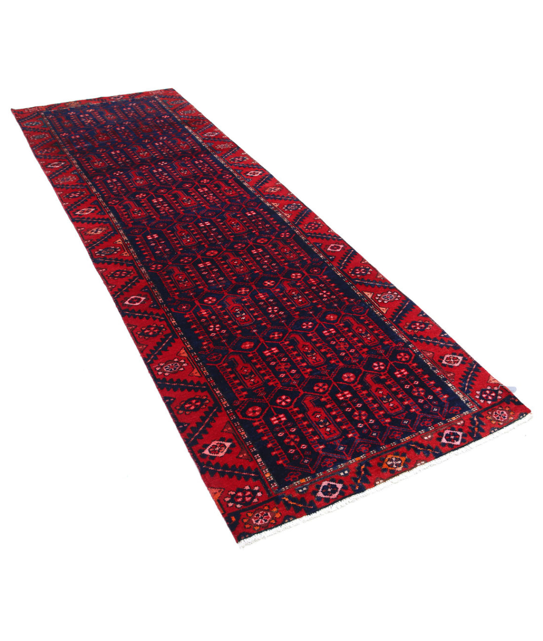 Hamadan 3'4'' X 10'0'' Hand-Knotted Wool Rug 3'4'' x 10'0'' (100 X 300) / Blue / Red