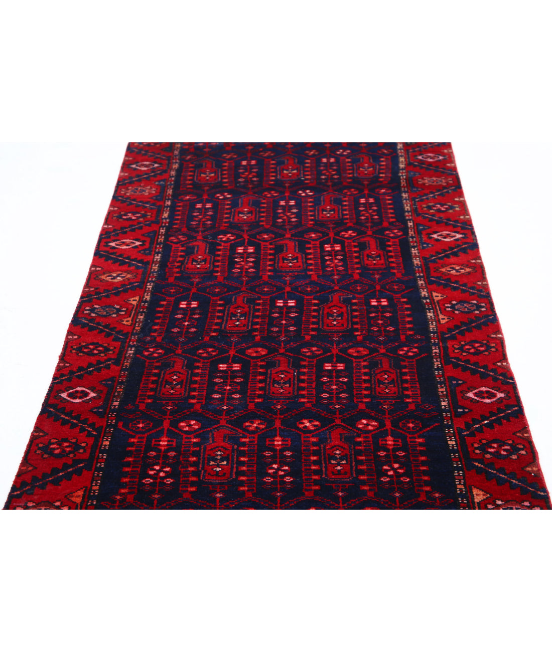 Hamadan 3'4'' X 10'0'' Hand-Knotted Wool Rug 3'4'' x 10'0'' (100 X 300) / Blue / Red