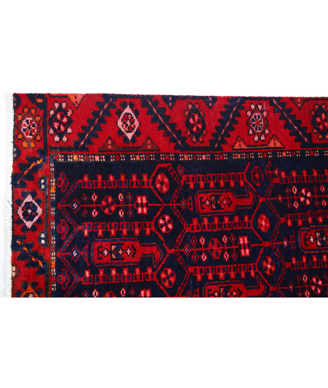 Hamadan 3'4'' X 10'0'' Hand-Knotted Wool Rug 3'4'' x 10'0'' (100 X 300) / Blue / Red