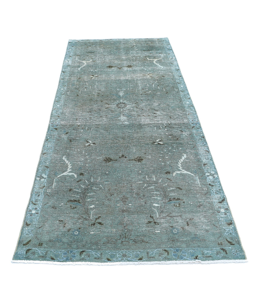 Vintage 3'5'' X 9'4'' Hand-Knotted Wool Rug 3'5'' x 9'4'' (103 X 280) / Teal / Blue