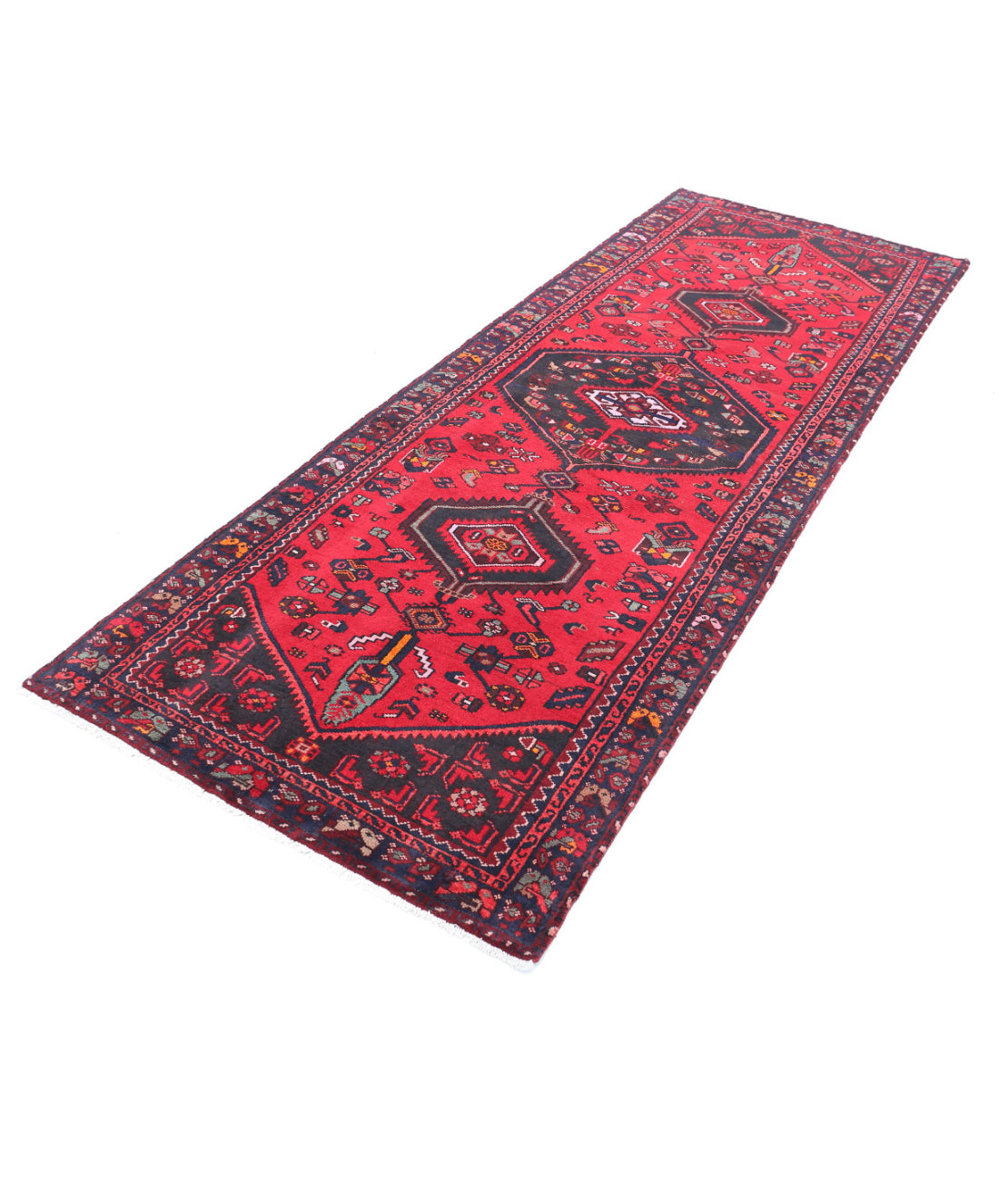 Hamadan 3'7'' X 9'10'' Hand-Knotted Wool Rug 3'7'' x 9'10'' (108 X 295) / Red / Black