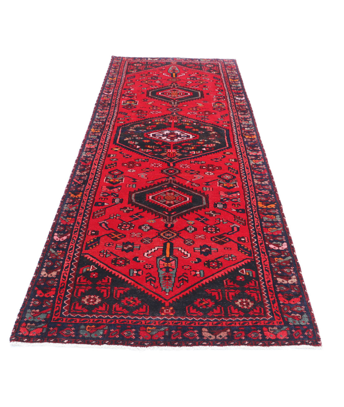 Hamadan 3'7'' X 9'10'' Hand-Knotted Wool Rug 3'7'' x 9'10'' (108 X 295) / Red / Black