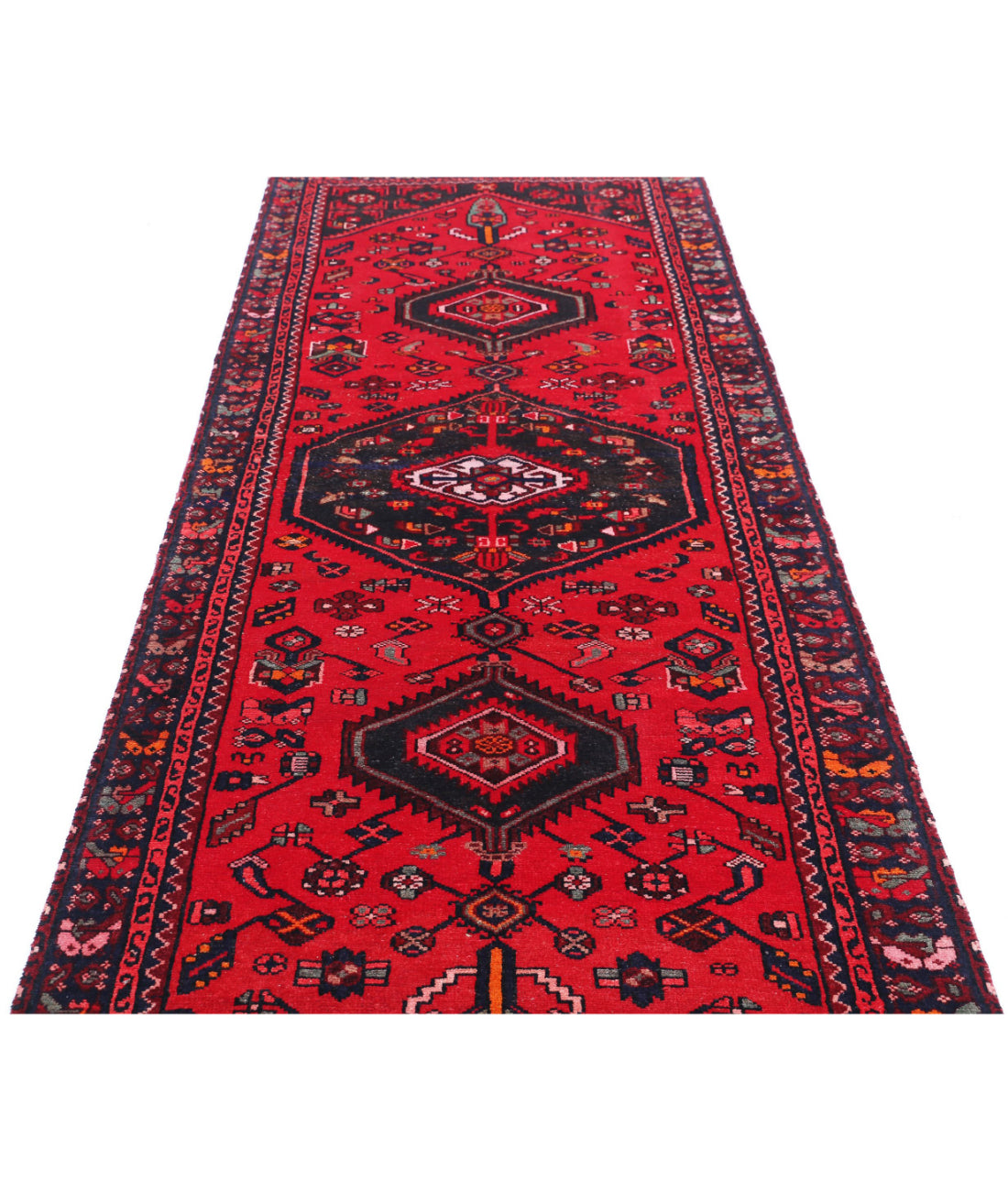 Hamadan 3'7'' X 9'10'' Hand-Knotted Wool Rug 3'7'' x 9'10'' (108 X 295) / Red / Black