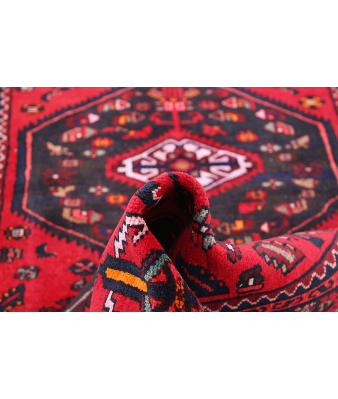 Hamadan 3'7'' X 9'10'' Hand-Knotted Wool Rug 3'7'' x 9'10'' (108 X 295) / Red / Black