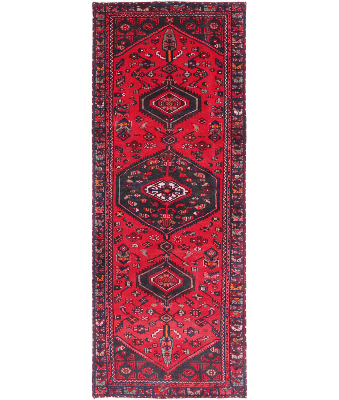 Hamadan 3'7'' X 9'10'' Hand-Knotted Wool Rug 3'7'' x 9'10'' (108 X 295) / Red / Black