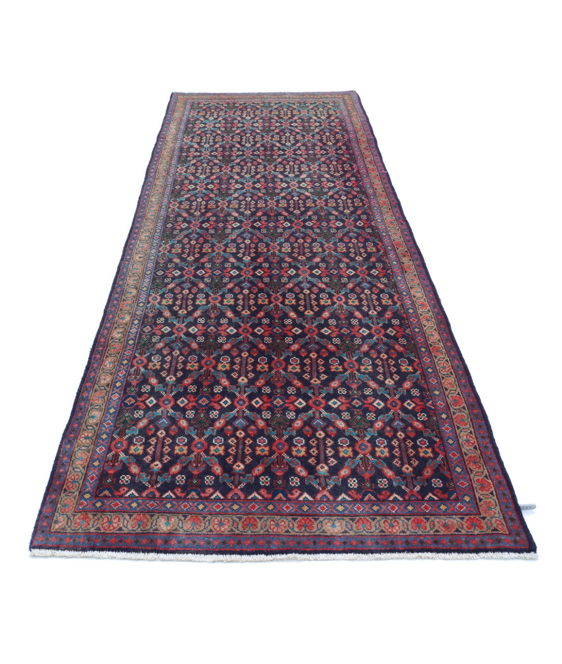 Hamadan 3'8'' X 10'4'' Hand-Knotted Wool Rug 3'8'' x 10'4'' (110 X 310) / Blue / Grey