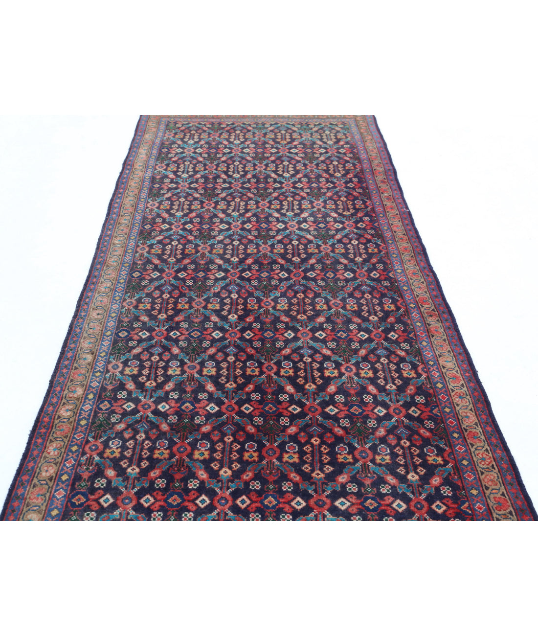 Hamadan 3'8'' X 10'4'' Hand-Knotted Wool Rug 3'8'' x 10'4'' (110 X 310) / Blue / Grey