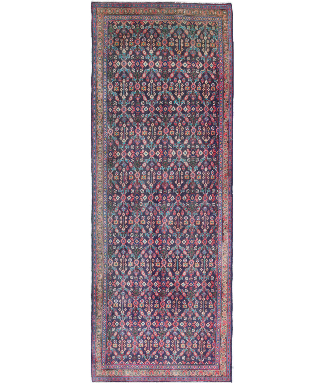 Hamadan 3'8'' X 10'4'' Hand-Knotted Wool Rug 3'8'' x 10'4'' (110 X 310) / Blue / Grey