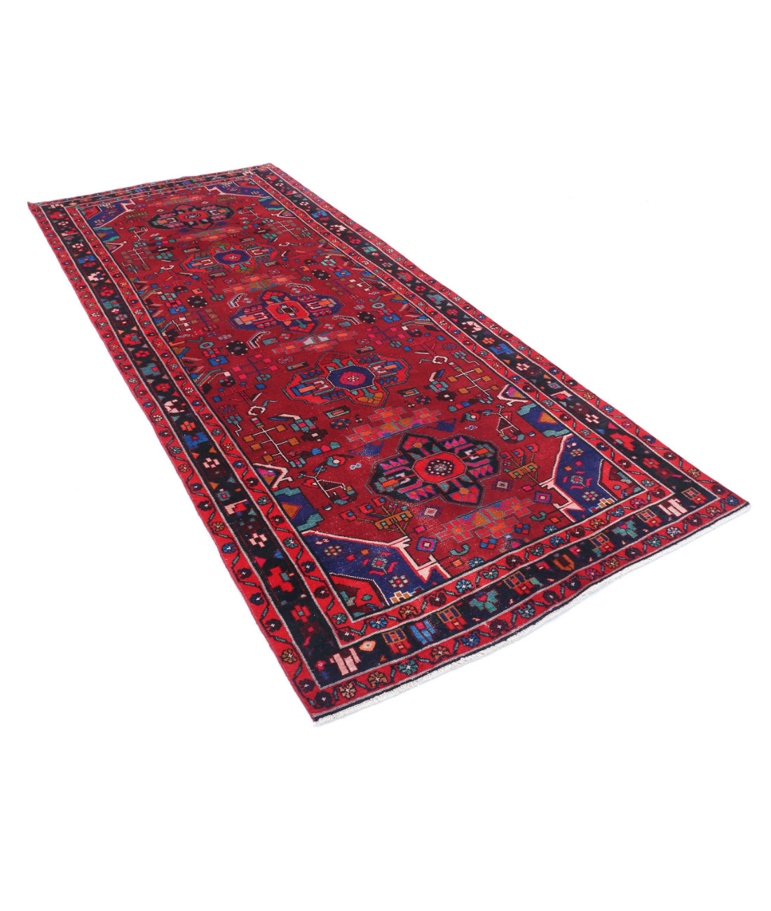 Hamadan 4'5'' X 9'8'' Hand-Knotted Wool Rug 4'5'' x 9'8'' (133 X 290) / Red / Black