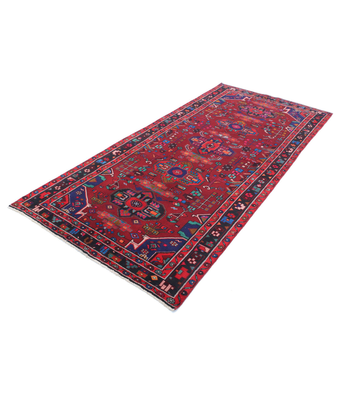 Hamadan 4'5'' X 9'8'' Hand-Knotted Wool Rug 4'5'' x 9'8'' (133 X 290) / Red / Black