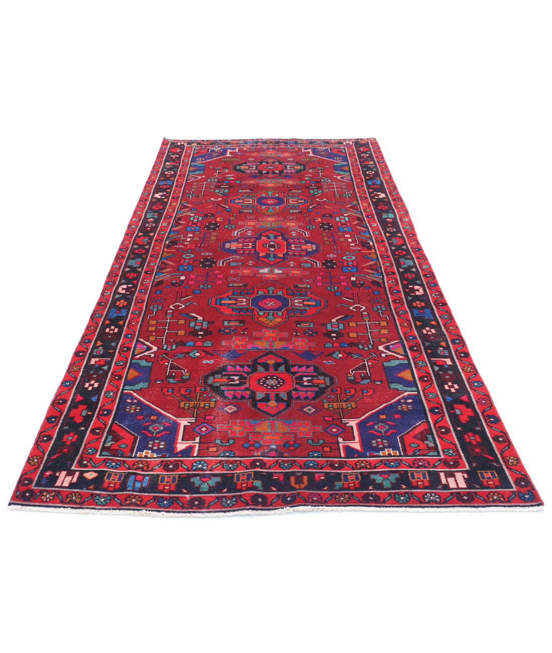 Hamadan 4'5'' X 9'8'' Hand-Knotted Wool Rug 4'5'' x 9'8'' (133 X 290) / Red / Black