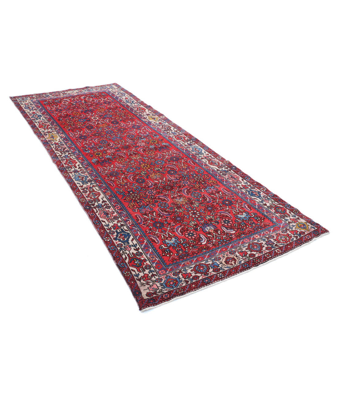 Hamadan 4'0'' X 9'8'' Hand-Knotted Wool Rug 4'0'' x 9'8'' (120 X 290) / Red / Ivory