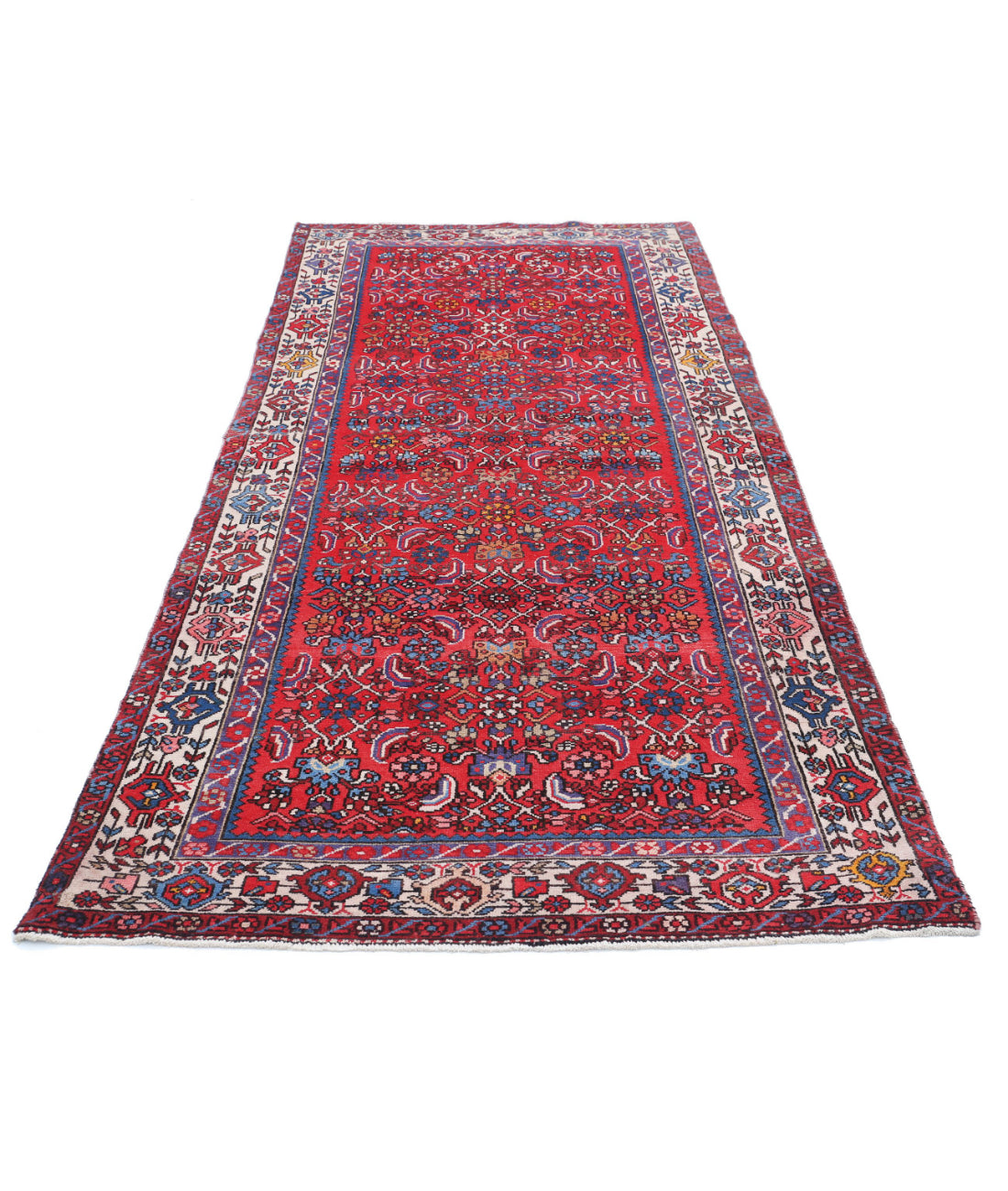 Hamadan 4'0'' X 9'8'' Hand-Knotted Wool Rug 4'0'' x 9'8'' (120 X 290) / Red / Ivory