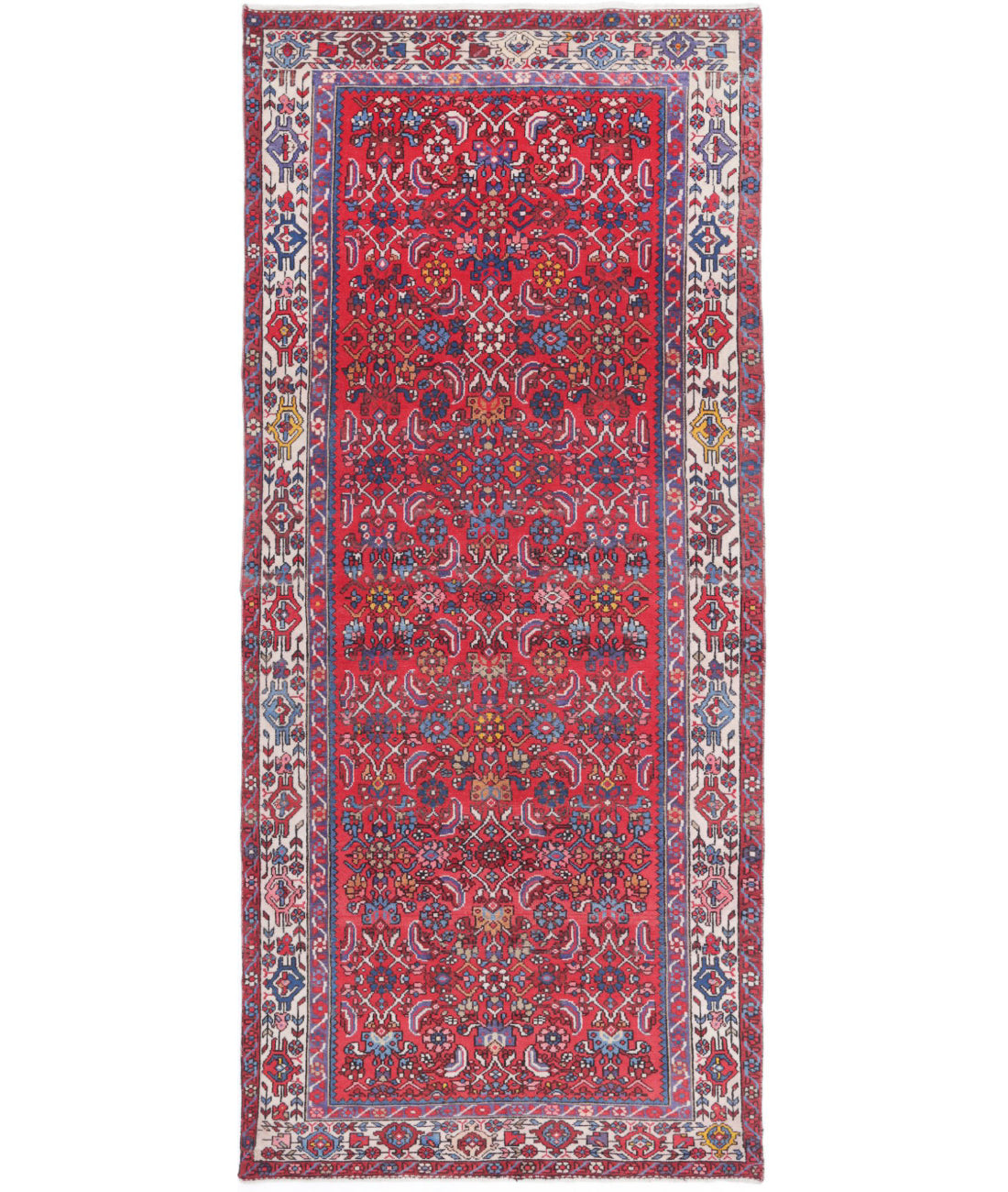 Hamadan 4'0'' X 9'8'' Hand-Knotted Wool Rug 4'0'' x 9'8'' (120 X 290) / Red / Ivory