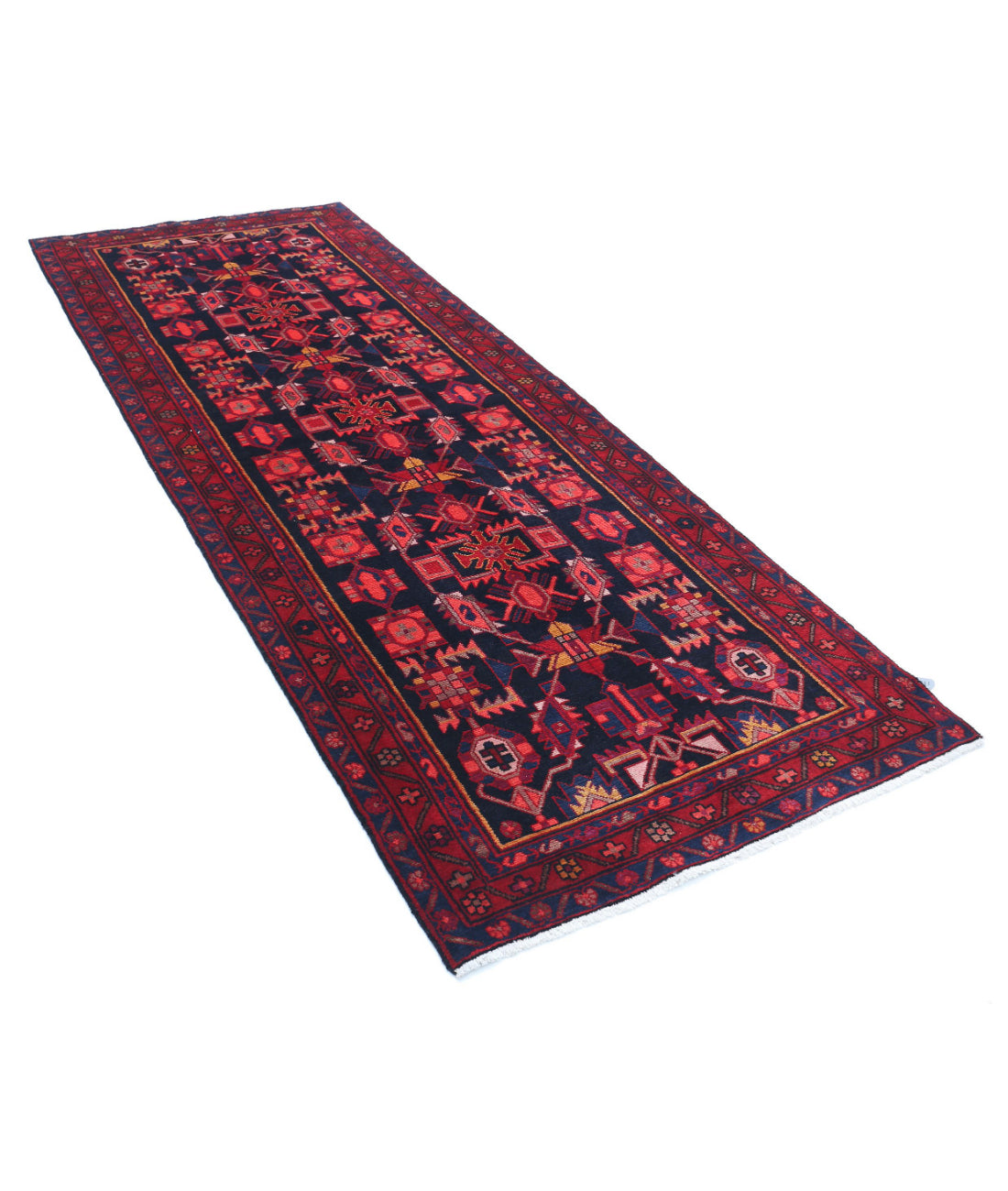 Hamadan 3'8'' X 10'0'' Hand-Knotted Wool Rug 3'8'' x 10'0'' (110 X 300) / Black / Red