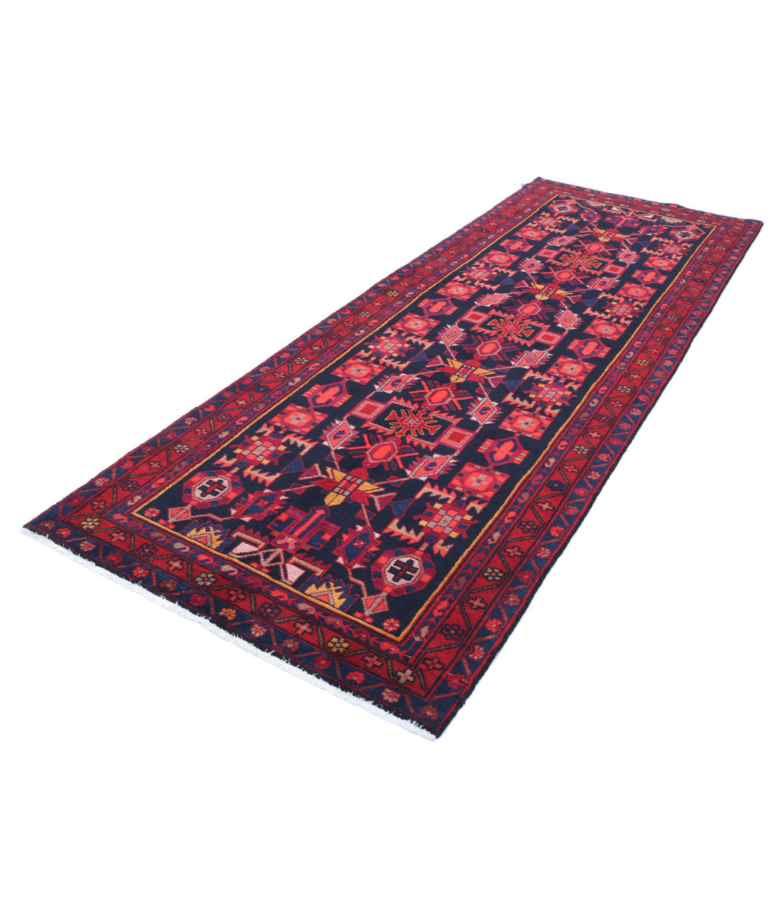 Hamadan 3'8'' X 10'0'' Hand-Knotted Wool Rug 3'8'' x 10'0'' (110 X 300) / Black / Red