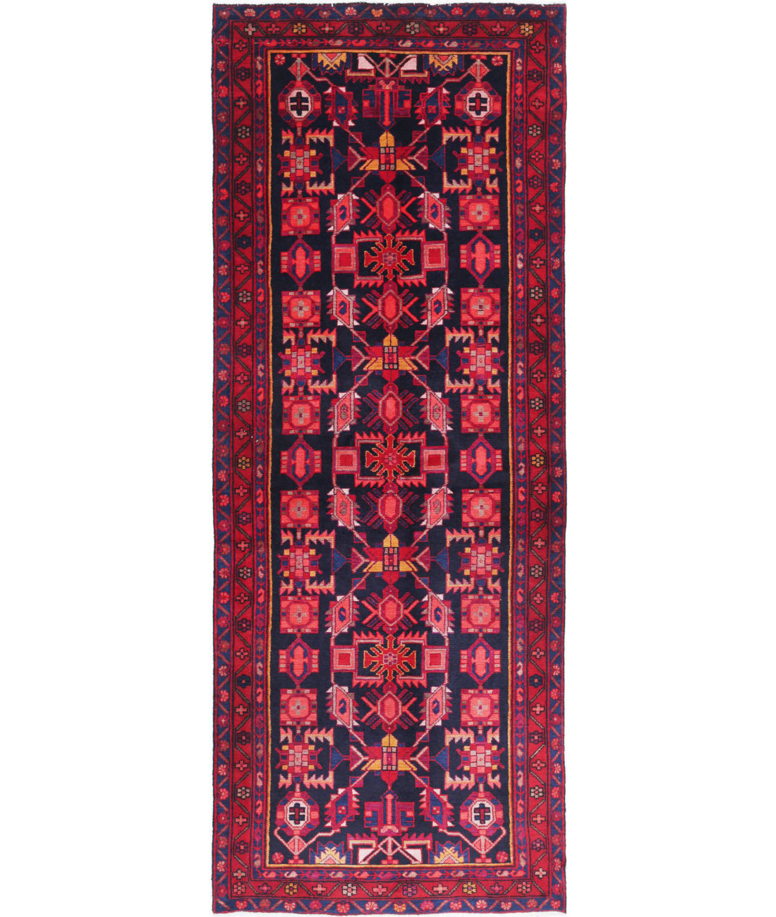 Hamadan 3'8'' X 10'0'' Hand-Knotted Wool Rug 3'8'' x 10'0'' (110 X 300) / Black / Red