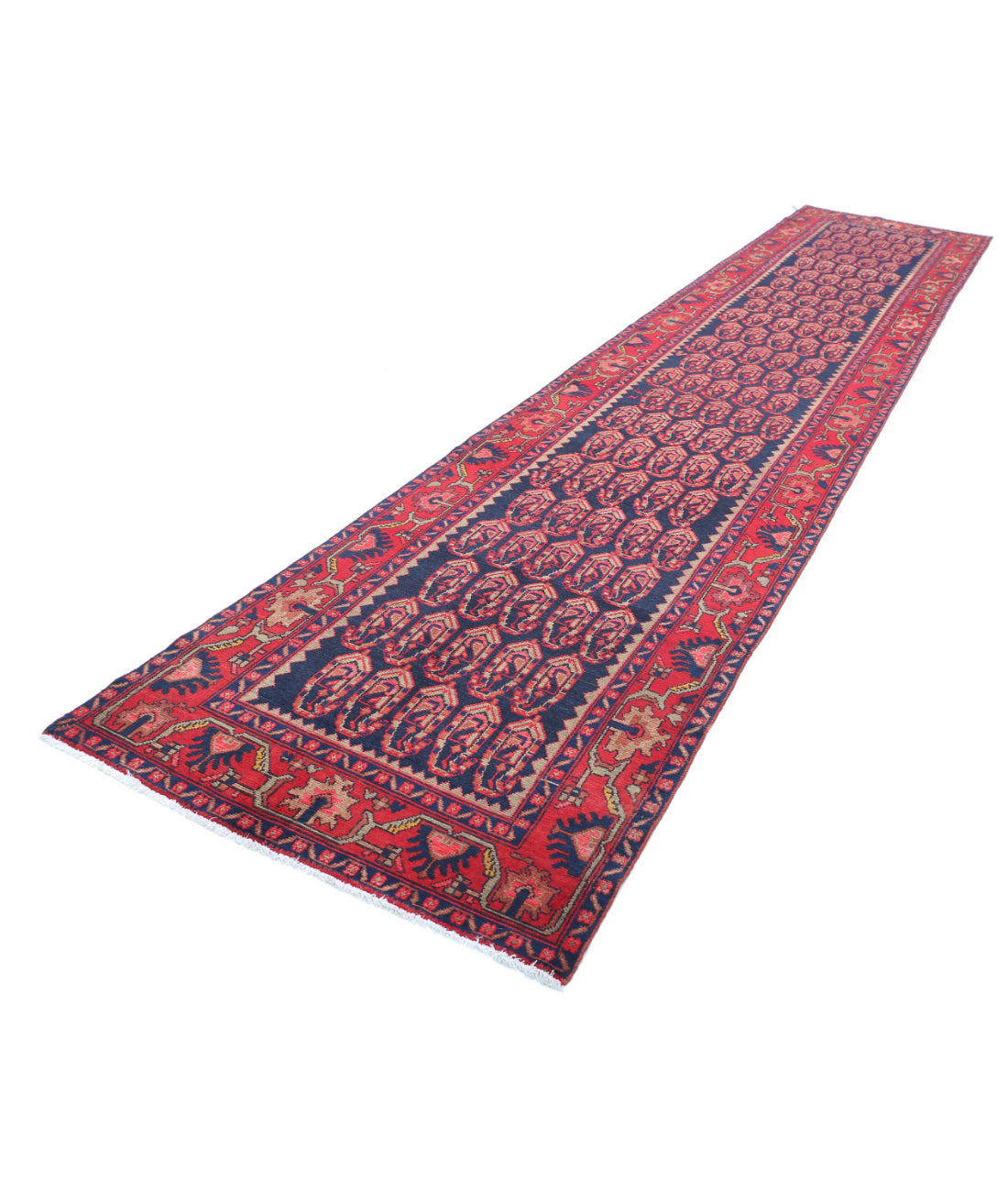 Hamadan 3'7'' X 17'4'' Hand-Knotted Wool Rug 3'7'' x 17'4'' (108 X 520) / Blue / Red