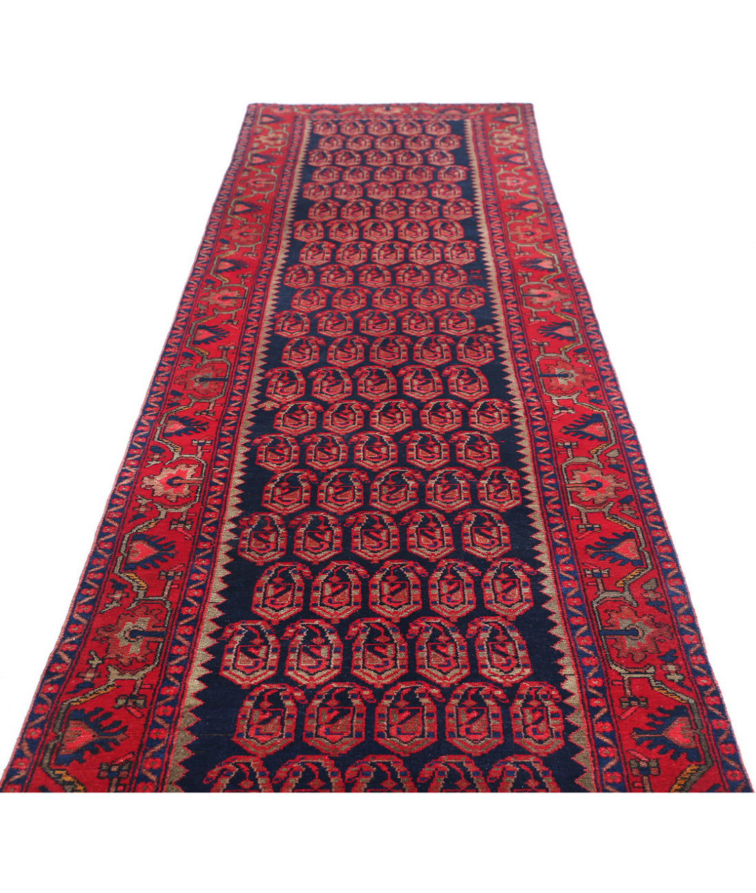 Hamadan 3'7'' X 17'4'' Hand-Knotted Wool Rug 3'7'' x 17'4'' (108 X 520) / Blue / Red